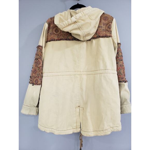 Free People Crafted Cloth Tapestry Parka Anorak Jacket Studded Utility Western - Picture 9 of 11
